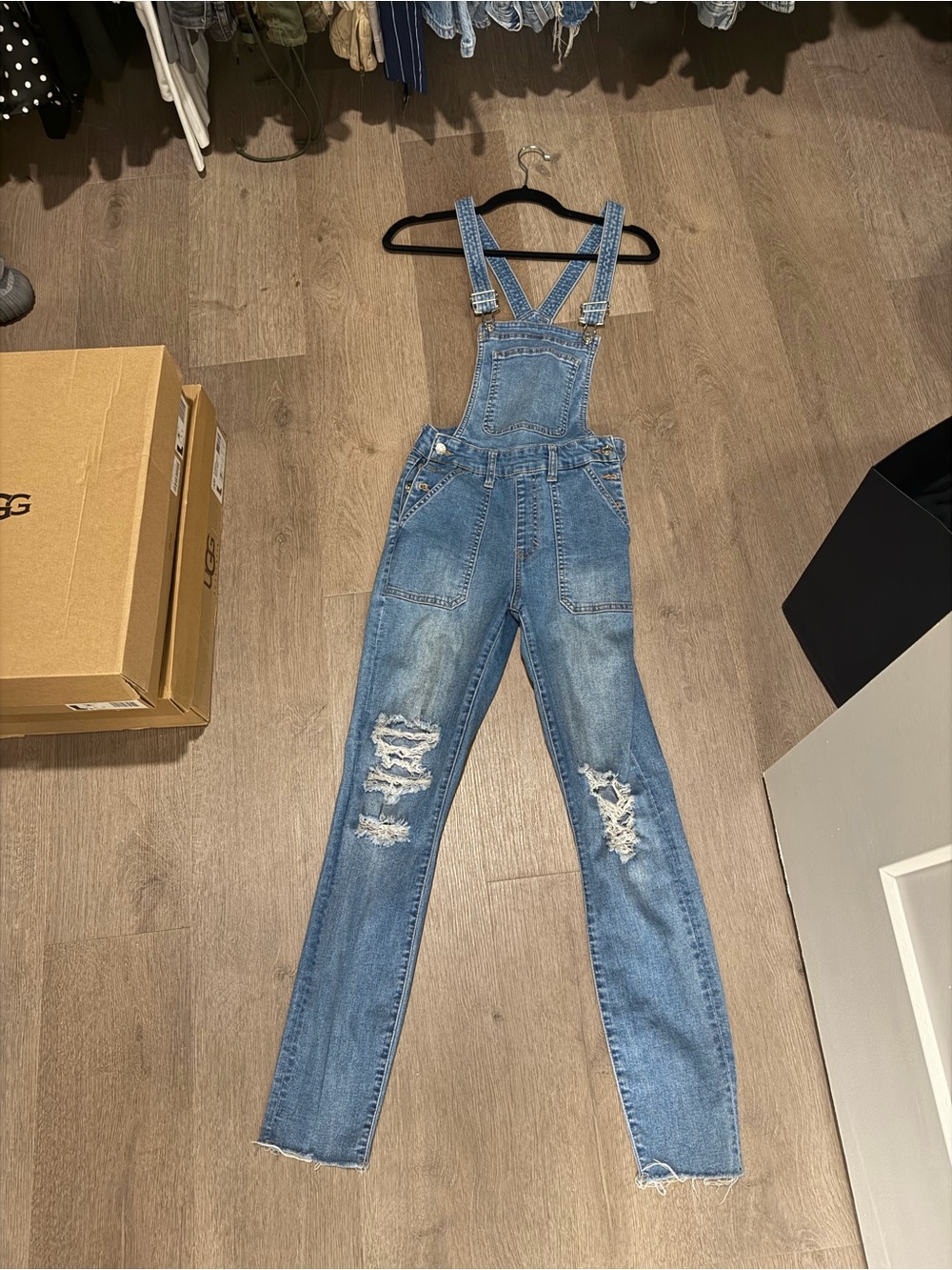Guess Distressed Light Blue Denim Overalls